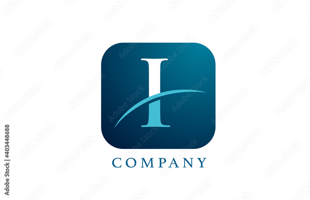 I blue alphabet logo letter for company and corporate. Rounded square design with swoosh. Can be used for an app or button icon I blue alphabet logo letter for company and corporate. Rounded square design with swoosh. Can be used for an app or button icon