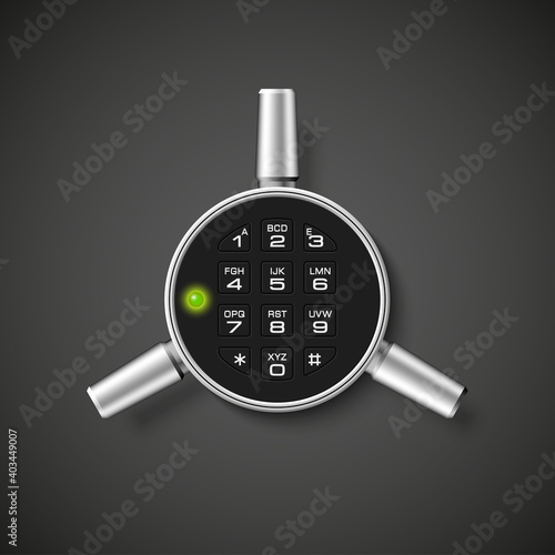 Steel safe pin code entry panel image. Armored box background. Door safe bank vault combination lock. Reliable Data Protection. Long-term savings. Deposit box safe icon.Protection personal information
