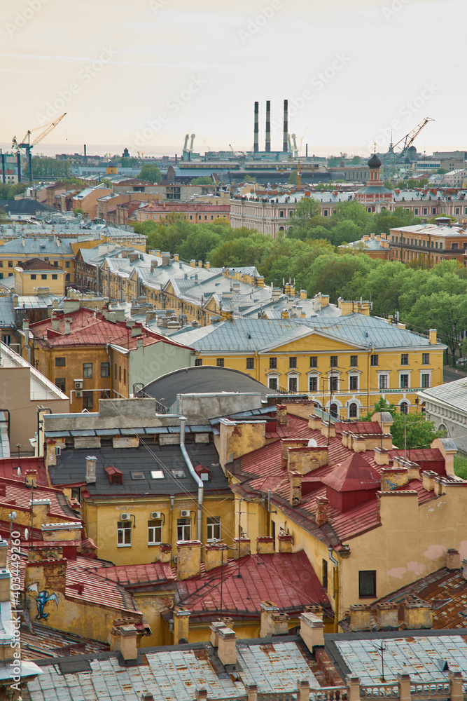 Panoramic view over St. Petersburg, Russia, from St. Isaac Cathedral.