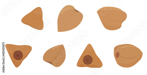 Buckwheat groats grain set isolated on white background. Cartoon vector illustration