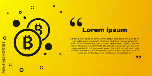 Black Cryptocurrency coin Bitcoin icon isolated on yellow background. Physical bit coin. Blockchain based secure crypto currency. Vector.