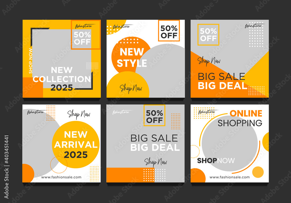 Fototapeta premium Social media pack template for discount and special offer. Modern promotion web banner. Geometric abstract pattern frame and background layout. Elegant sale and promo. Social media Post