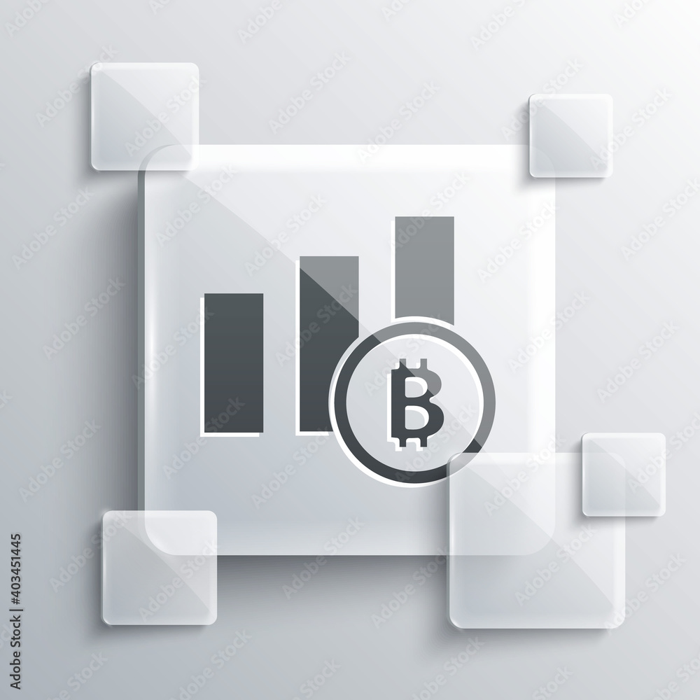 Grey Pie chart infographic bitcoin icon isolated on grey background. Diagram chart sign. Square glass panels. Vector. Grey Pie chart infographic bitcoin icon isolated on grey background. Diagram chart sign. Square glass panels. Vector.