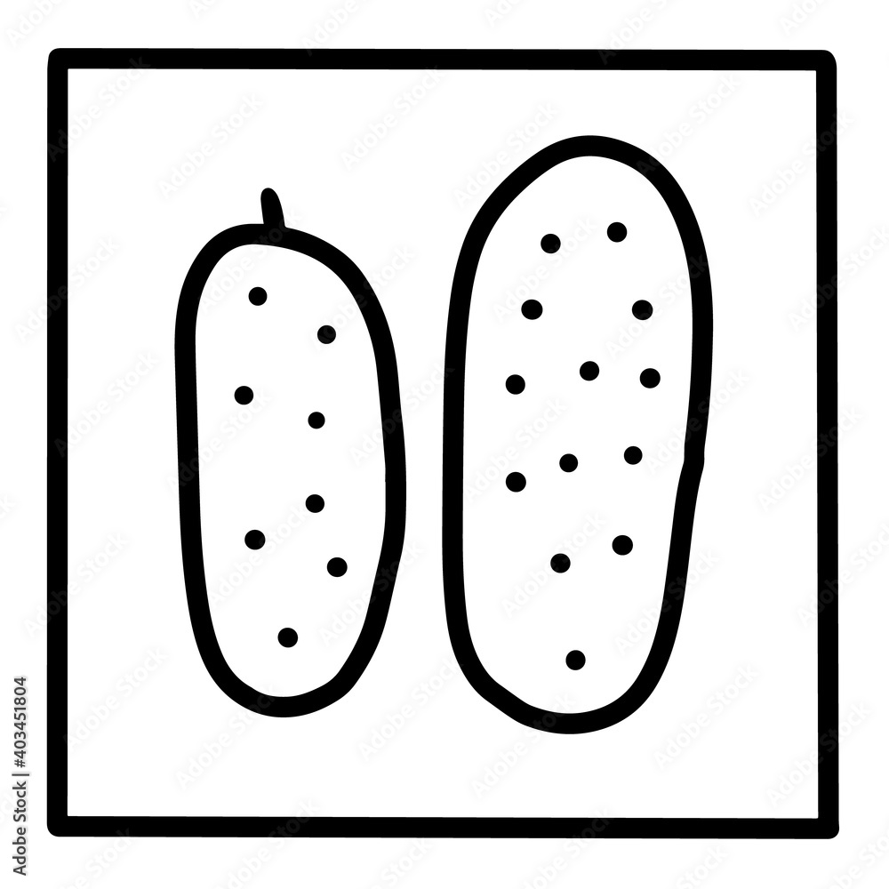 Cucumber hand drawn vector icon doodle logo in cartoon style black white contrast