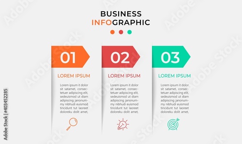 Minimal Business Infographics template. Timeline with 3 three steps, options and marketing icons .Vector linear infographic with two circle conected elements. Can be use for presentation. Eps10 vector