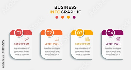 Minimal Business Infographics template. Timeline with 4 four steps, options and marketing icons .Vector linear infographic with two circle conected elements. Can be use for presentation. Eps10 vector