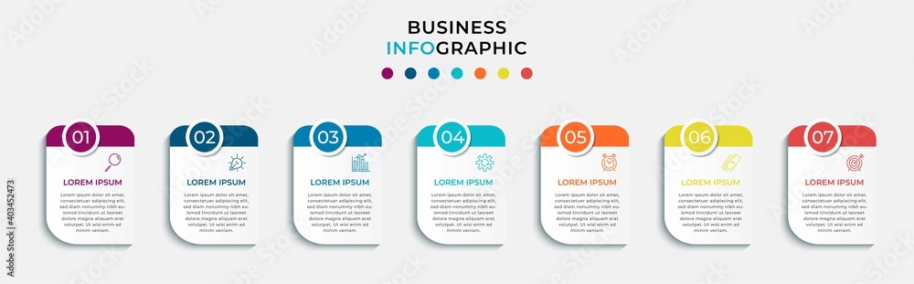 Minimal Business Infographics template. Timeline with 7 seven steps ...