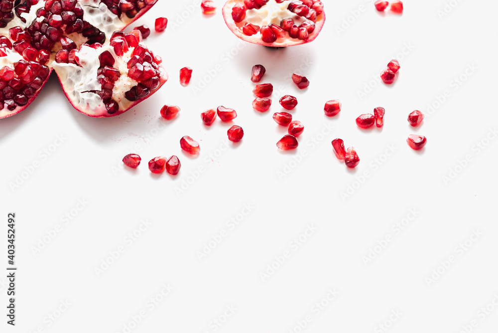 pomegranate on white background, pomegranate seeds pomegranate on white background, pomegranate seeds