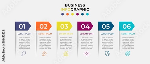 Minimal Business Infographics template. Timeline with 6 six steps, options and marketing icons .Vector linear infographic with two circle conected elements. Can be use for presentation. Eps10 vector