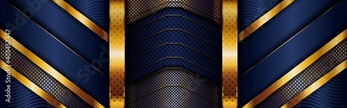 Abstract polygonal luxury golden line with dark navy blue background