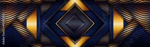 Abstract polygonal luxury golden line with dark navy blue background