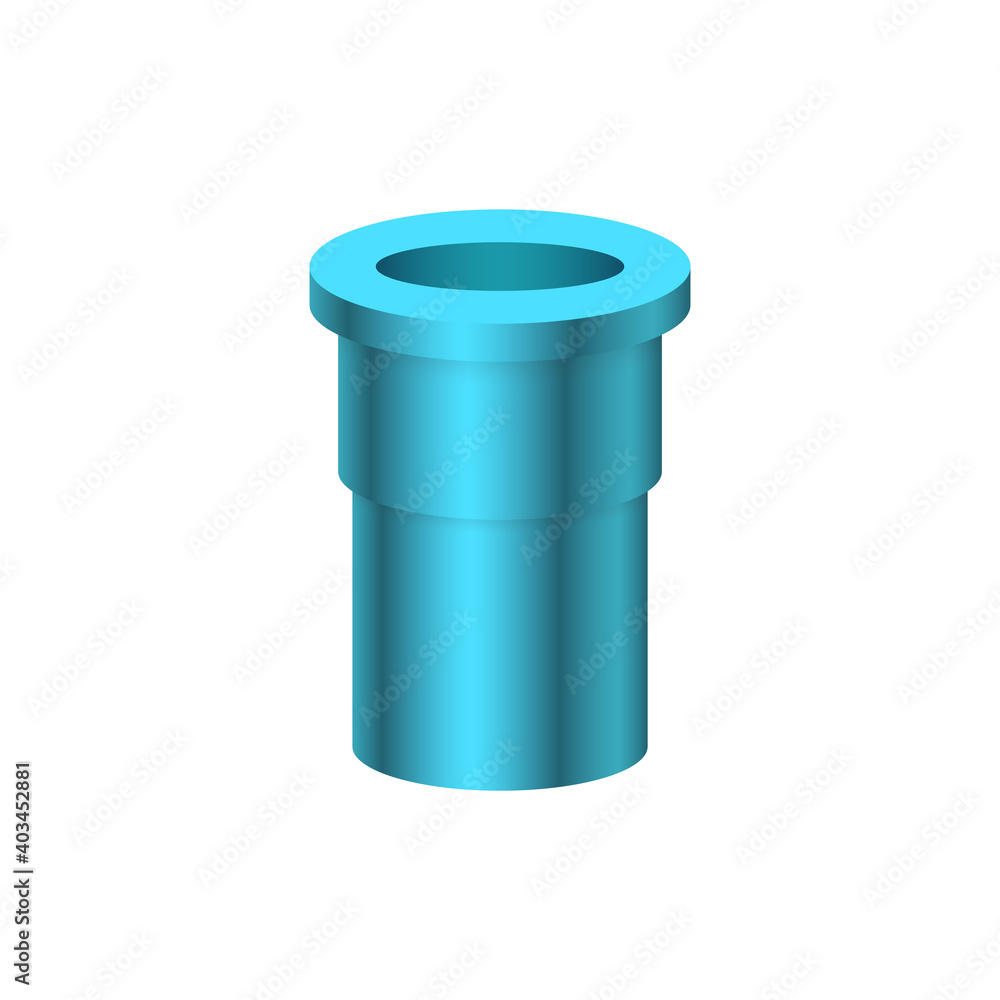 Obraz premium Female pvc plastic nipple threaded pipe fitting NPT vector icon. Consist screw both side. Part for connection pipe in pipeline system, plumbing, drainage, vent, waste, sewage and water supply.