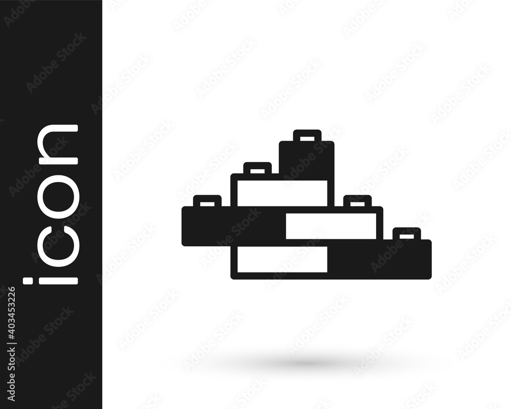 Black Toy building block bricks for children icon isolated on white background. Vector. Black Toy building block bricks for children icon isolated on white background. Vector.