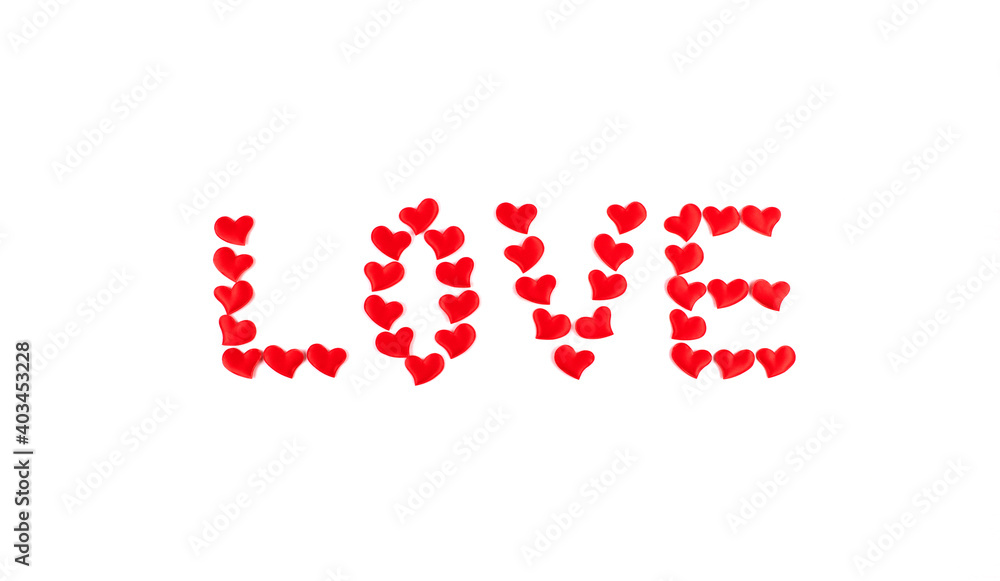 Greeting card for Valentine's Day. The word Love is made of red hearts on a white background. Greeting card for Valentine's Day. The word Love is made of red hearts on a white background.
