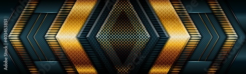 Abstract gold light on dark green modern futuristic background