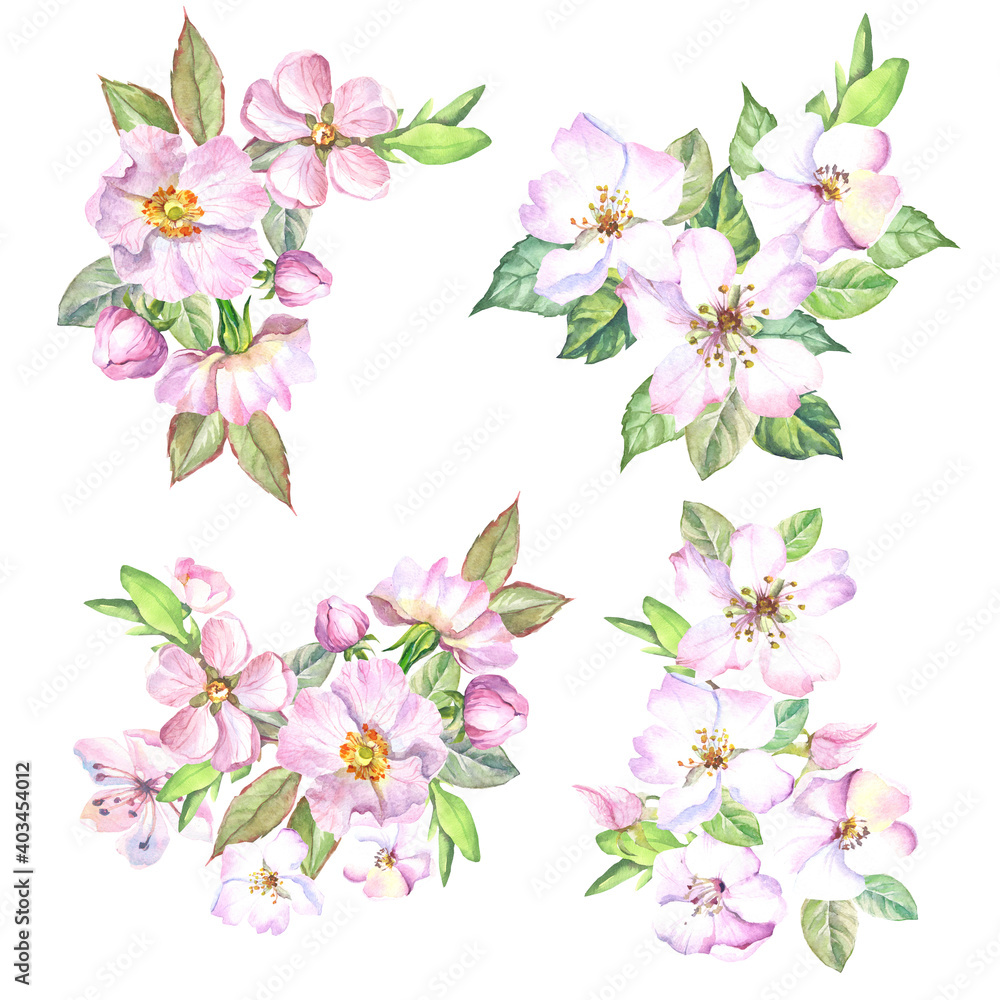 set of spring flowers bouquets.watercolor set of spring flowers bouquets.watercolor