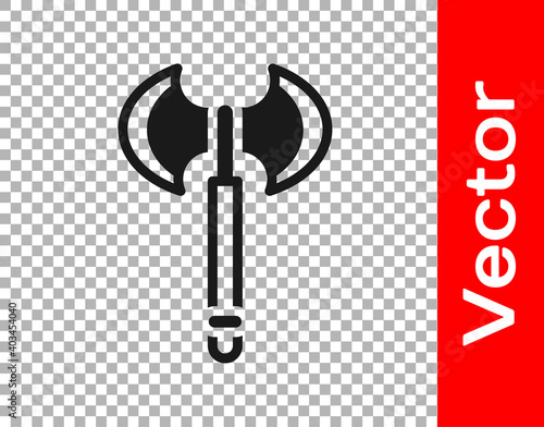 Black Medieval axe icon isolated on transparent background. Battle axe, executioner axe. Medieval weapon. Vector.