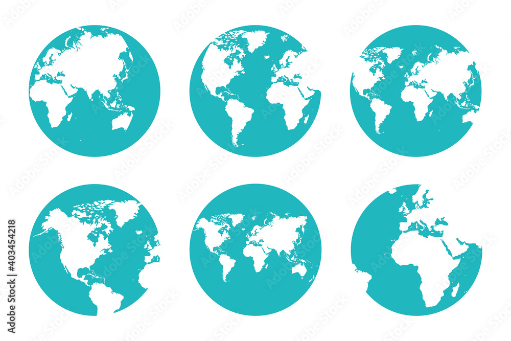 Globe earth vector icons set, planet Earth icon. Differents style of planets, Flat planet Earth icon.
