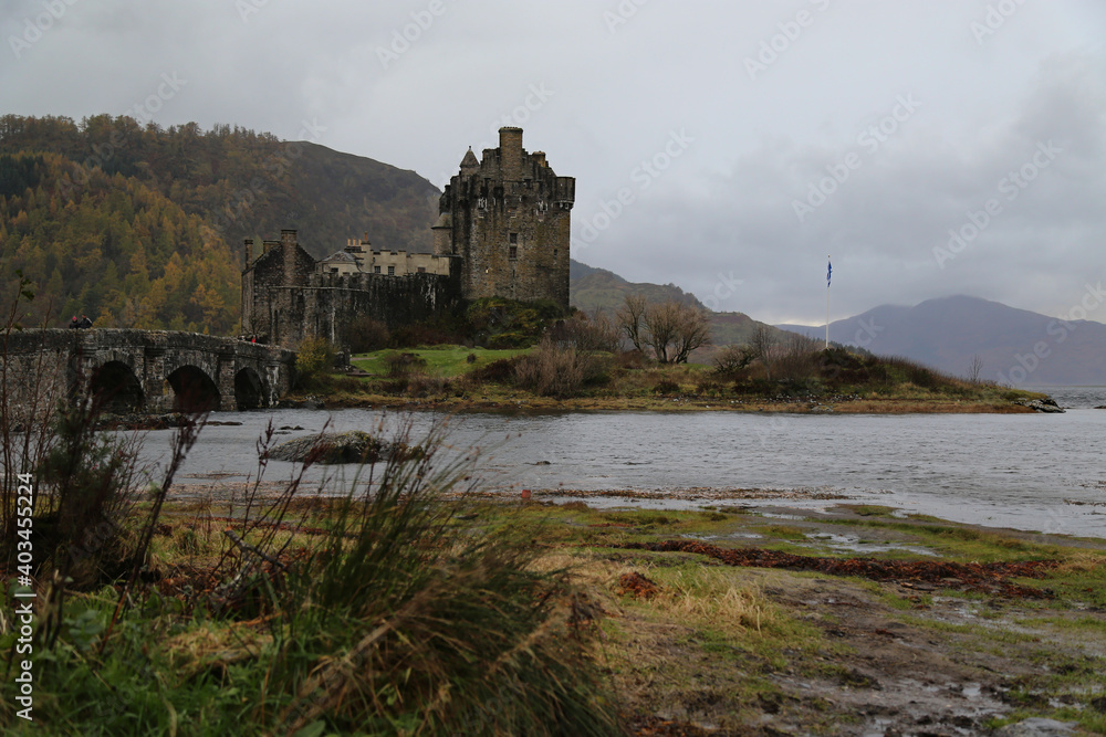 Scottish landscape with Eilean Donan Castle in autumn, Scotland
