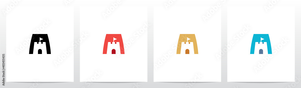 Castle With Flag On Letter Logo Design A Castle With Flag On Letter Logo Design A