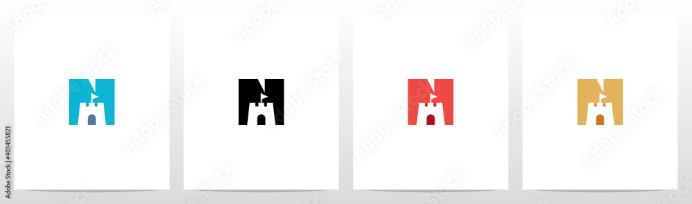 Castle With Flag On Letter Logo Design N Castle With Flag On Letter Logo Design N