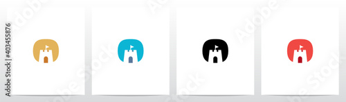 Castle With Flag On Letter Logo Design O
