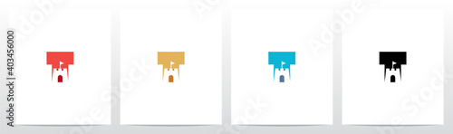 Castle With Flag On Letter Logo Design T