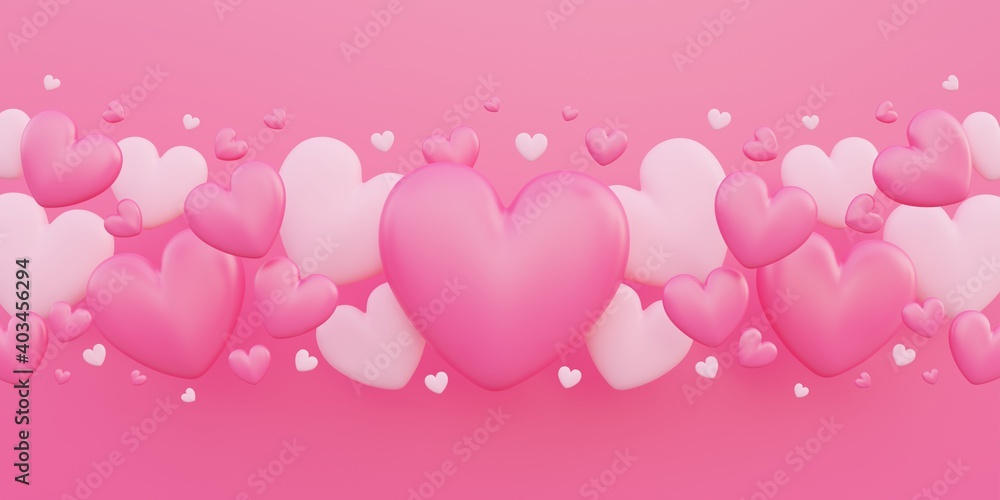 Valentine's day, love concept, colorful 3d heart shape overlap background with copy space