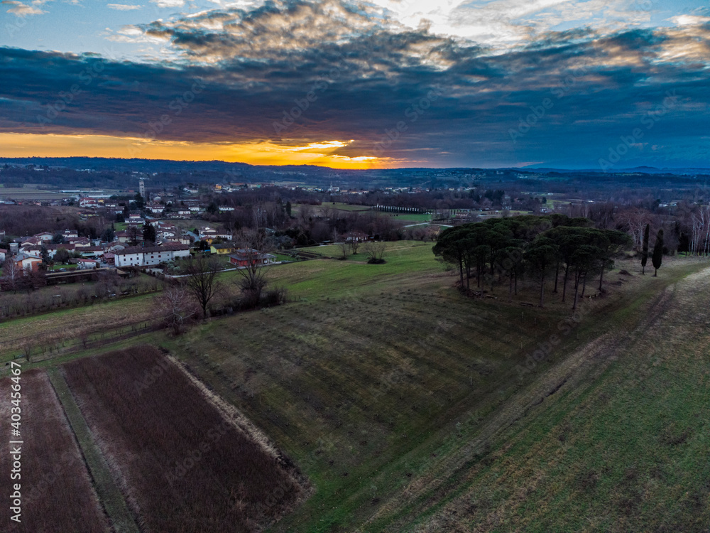 Fototapeta premium Sunset over the hills. View from above.