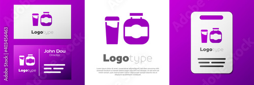 Logotype Sports nutrition bodybuilding proteine power drink and food icon isolated on white background. Logo design template element. Vector.