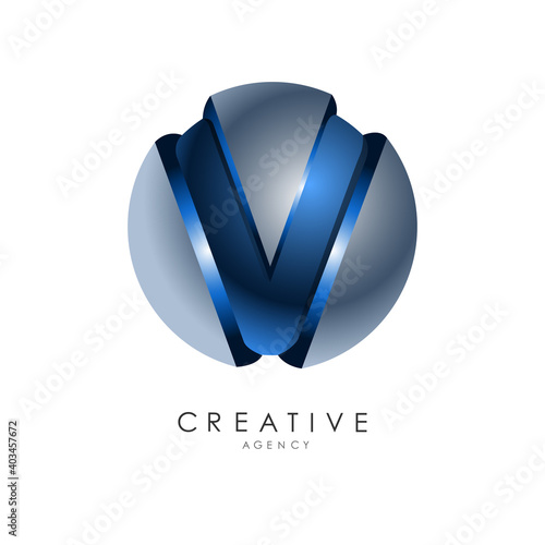 Initial letter V logo template colored blue grey circle sphere design for business and company identity