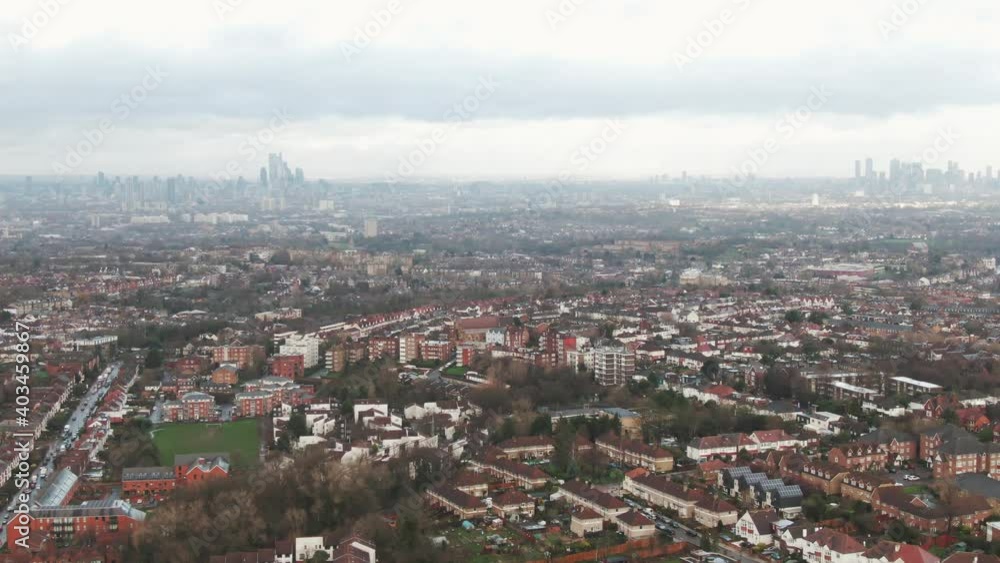 Silhouette of the Downtown London Skyline at the horizon as seen from Streatham Silhouette of the Downtown London Skyline at the horizon as seen from Streatham