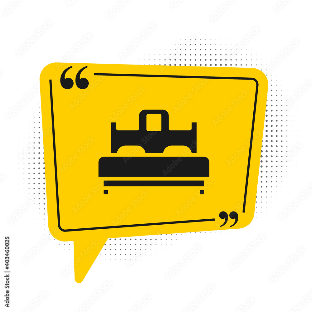 Black Bedroom icon isolated on white background. Wedding, love, marriage symbol. Bedroom creative icon from honeymoon collection. Yellow speech bubble symbol. Vector. Black Bedroom icon isolated on white background. Wedding, love, marriage symbol. Bedroom creative icon from honeymoon collection. Yellow speech bubble symbol. Vector.