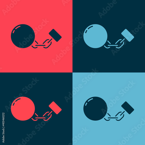 Pop art Ball on chain icon isolated on color background. Vector.