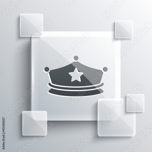 Grey Police cap with cockade icon isolated on grey background. Police hat sign. Square glass panels. Vector.