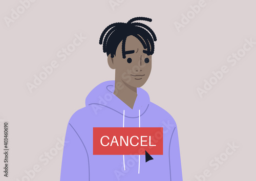 Cancel culture concept, a young male Black character being cancelled by online users