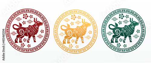 Chinese new year Ox symbol. Year of the ox Chinese new year Ox symbol. Year of the ox character, flower and Asian elements with craft style