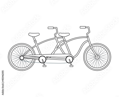 Vector flat cartoon double pair bicycle isolated on white background