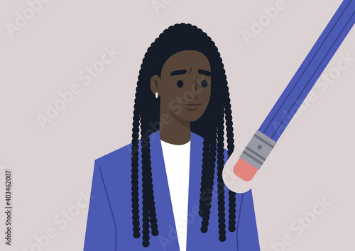 The young female Black character being erased by modern cancel culture, online social norms, the process of forgetting the ex-partner