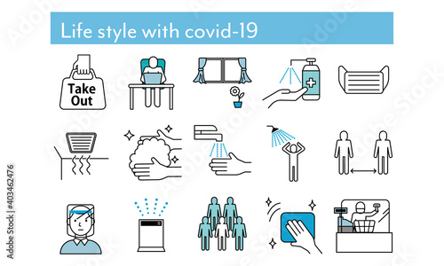 line icon set isolated on white ,new normal Life with  Coronavirus Covid 19