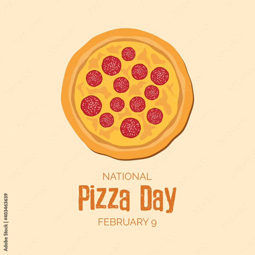 National Pizza Day vector. Salami pizza top view icon vector. Pepperoni