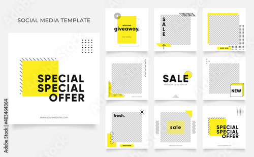 social media template banner blog fashion sale promotion. fully editable instagram and facebook square post frame puzzle organic sale poster. fresh yellow element shape vector background