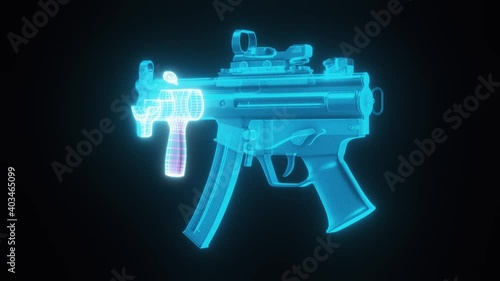 MP5K Tactical Sub Machinegun Hologram 4k. High quality 4k footage photo