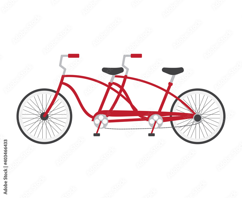 Fototapeta premium Vector flat cartoon red colored double pair bicycle isolated on white background