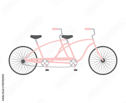 Vector flat cartoon pink double pair bicycle isolated on white background