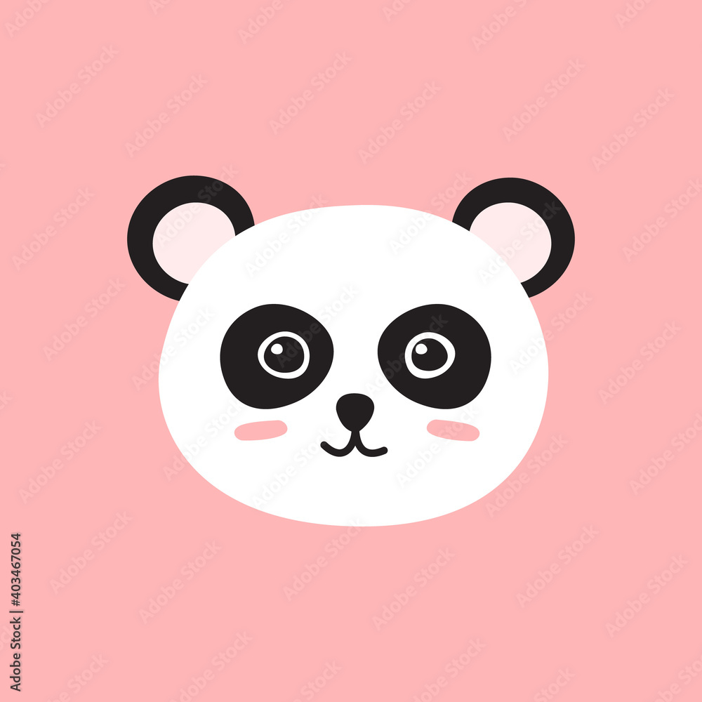 Vector flat cartoon hand drawn doodle panda face isolated on pink background Vector flat cartoon hand drawn doodle panda face isolated on pink background