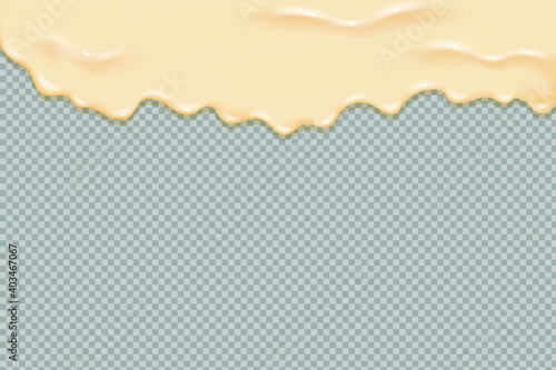 Flowing realistic liquid mayonnaise on transparent background.Spreading cheese, cream, milk, cream or yogurt.
