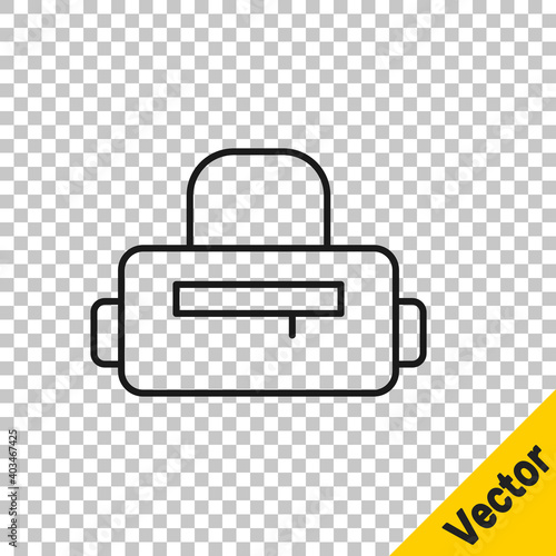 Black line Sport bag icon isolated on transparent background. Vector.
