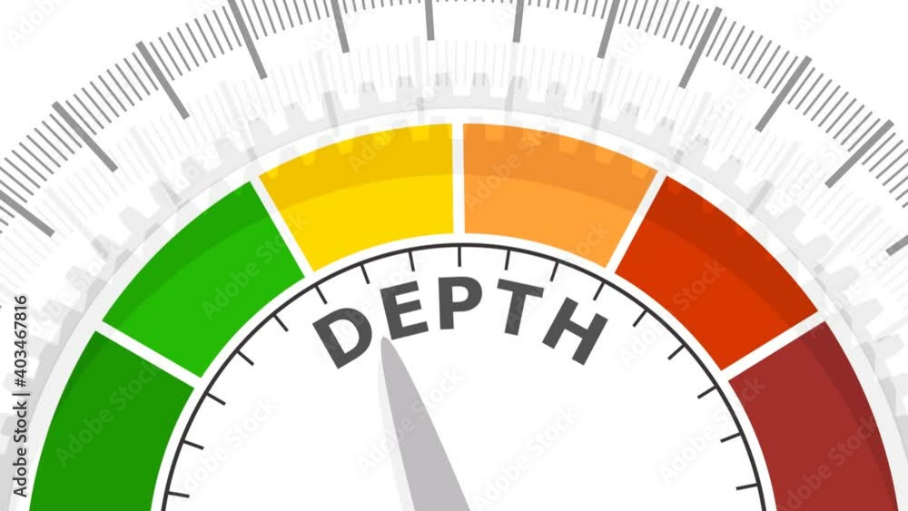 Color scale with arrow from red to green. The measuring device icon. Depth level indicator. Colorful infographic gauge element. 3D rendering. Color scale with arrow from red to green. The measuring device icon. Depth level indicator. Colorful infographic gauge element. 3D rendering.