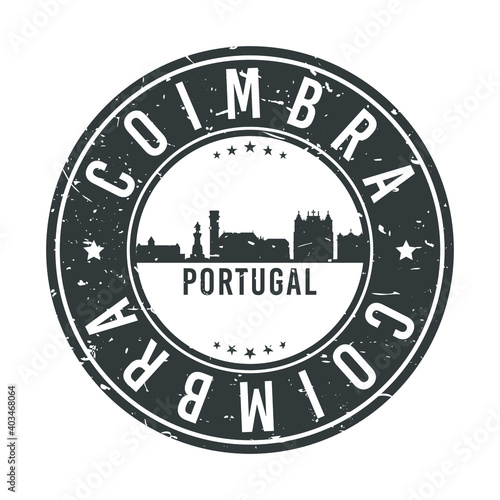Coimbra, Portugal Skyline Stamp. Round Postmark Icon City Design. Seal Vector Landmark Travel Badge.